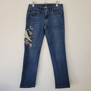 LOFT‎ Modern Cuffed Crop Floral Embroidered Denim Jean Size 28